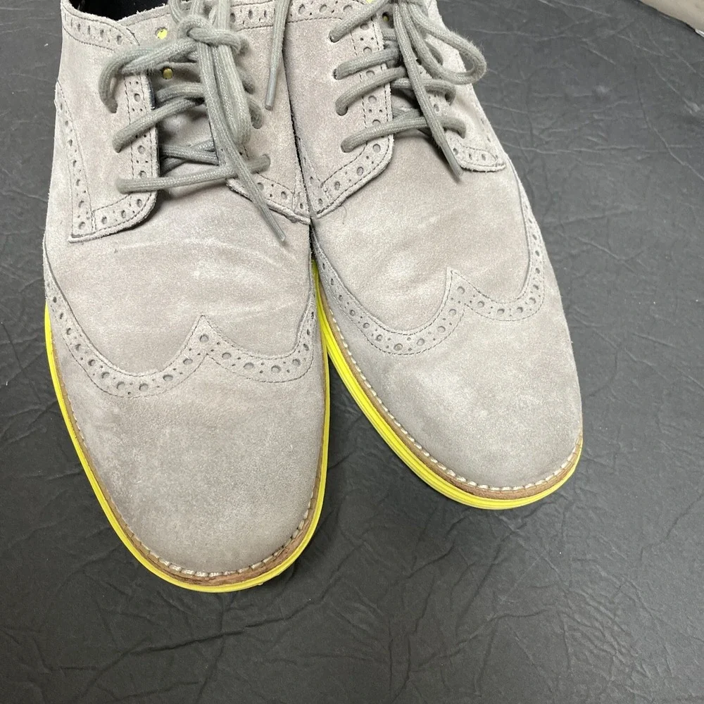 Cole Haan Preppy Lunargrand Lunarlon  Suede Gray Yellow Men Oxford Shoes Sz 12 M